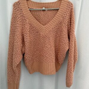 Elegant V-Neck Sweater in Soft Brown